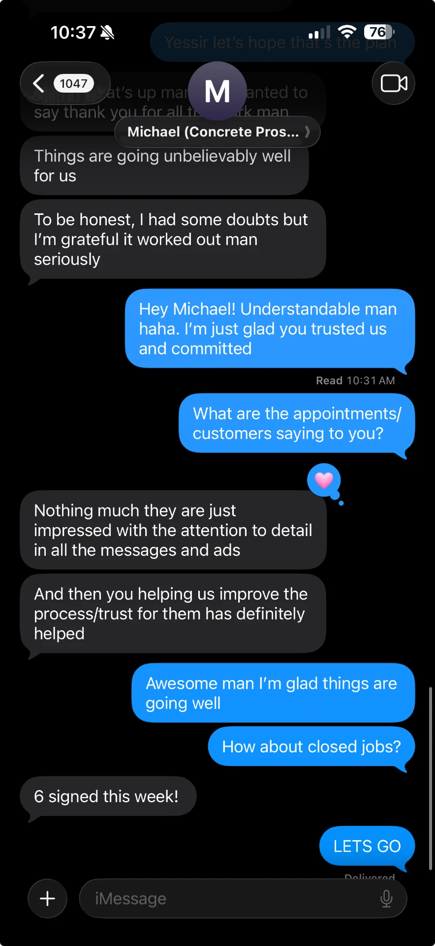 Client proof screenshot from Michael