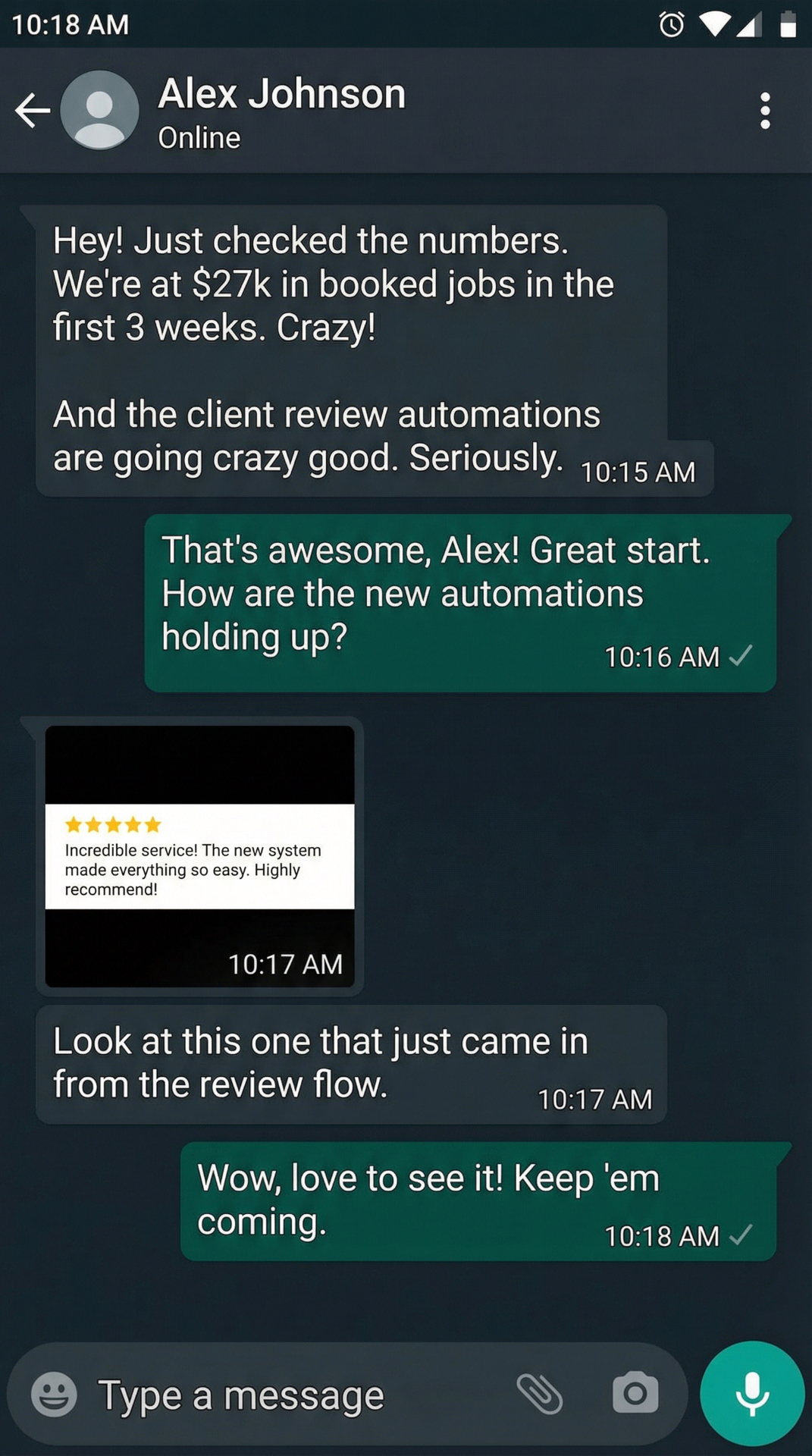 Client proof screenshot from Alex Johnson